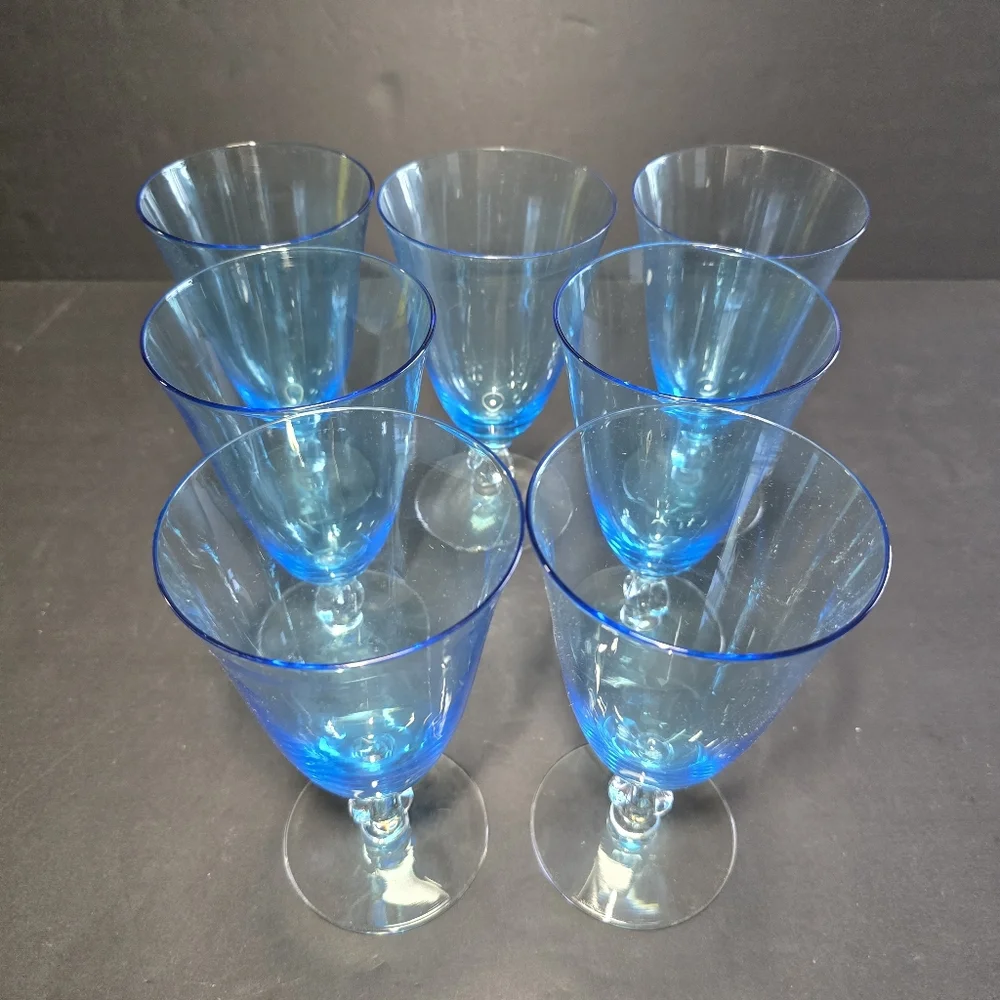 Seneca Blue Belnor Ice Tea Glasses, Stemmed Goblets, Set of 7, Elegant Drinkware - Picture 2 of 7